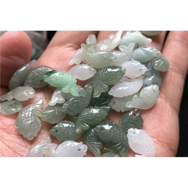 5 pcs / 10 pcs 16 mm high quality natural motley Burmese jadeite fish pendant bead - Image 2