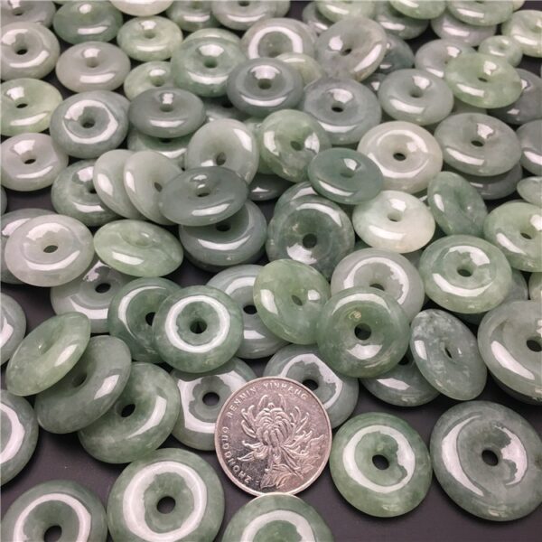 5 pcs / 10 pcs 20 - 25 mm high quality natural oily green Burmese jadeite ring shape bead - Image 3
