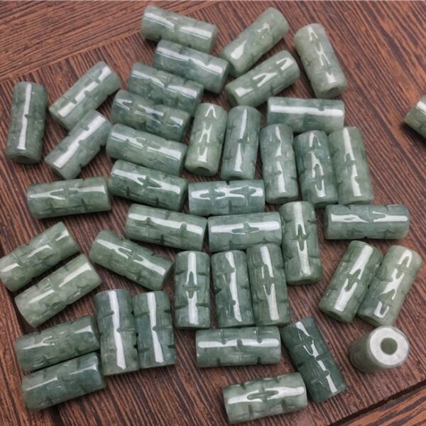 20 pcs / 50 pcs 13 mm tube shape cross pattern natural Burmese jadeite bead - Image 3