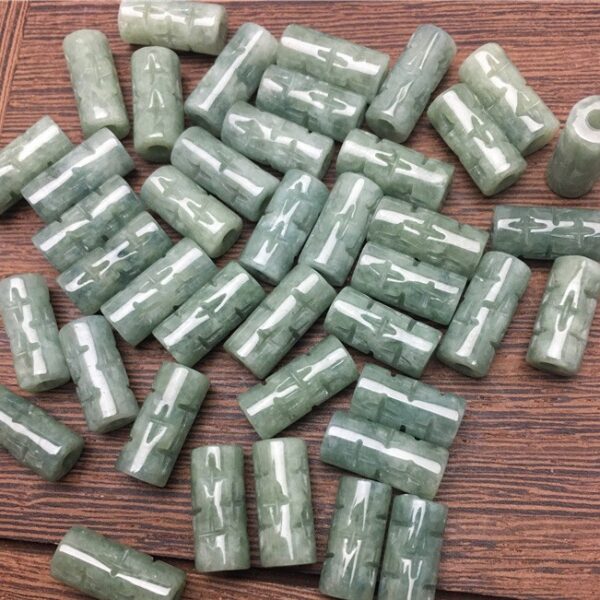 20 pcs / 50 pcs 13 mm tube shape cross pattern natural Burmese jadeite bead - Image 4