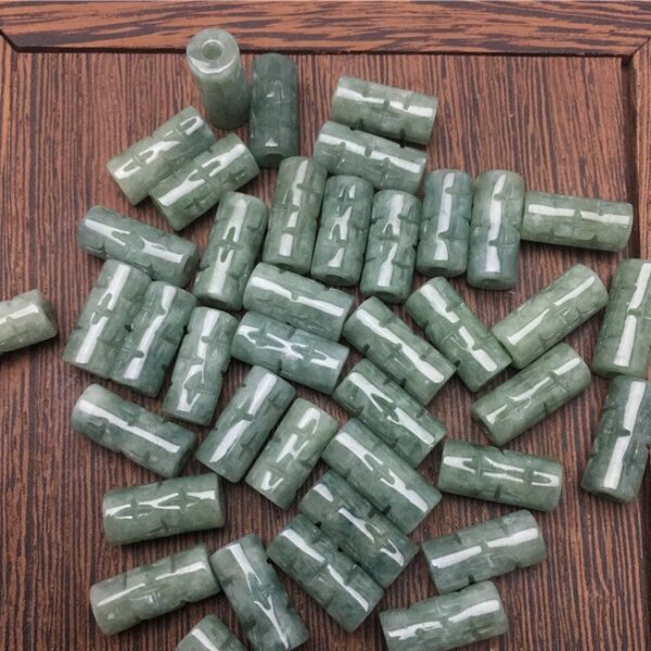 20 pcs / 50 pcs 13 mm tube shape cross pattern natural Burmese jadeite bead - Image 5