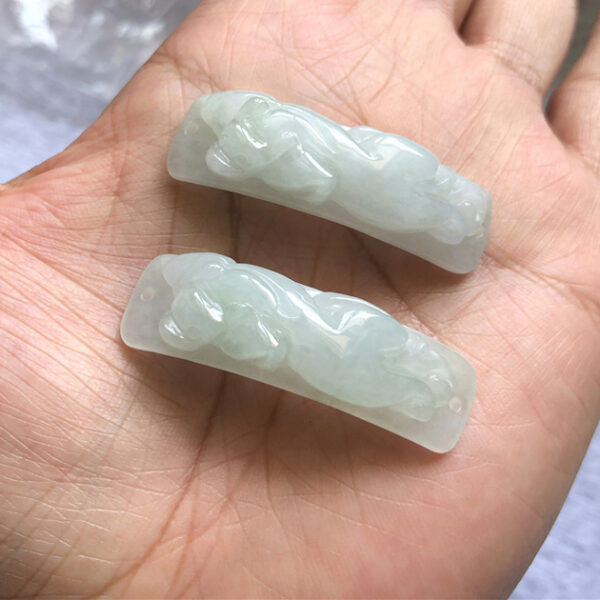 1 pcs / 2 pcs 38 mm genuine natural jadeite pixiu pattern arched shape bead - Image 3
