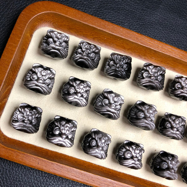 nice lion head shape silver obsidian bead - Image 5