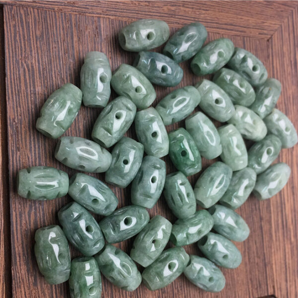 high quality natural Burmese jadeite flower pattern rice shape bead - Image 9