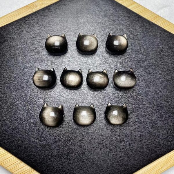 cute cat head shape silver obsidian bead - Image 3