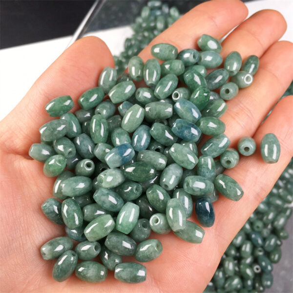 rice shape oily green jade bead natural jadeite bead - Image 2