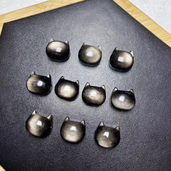 cute cat head shape silver obsidian bead - Image 4