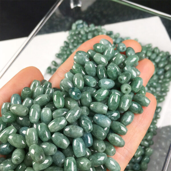 rice shape oily green jade bead natural jadeite bead - Image 3