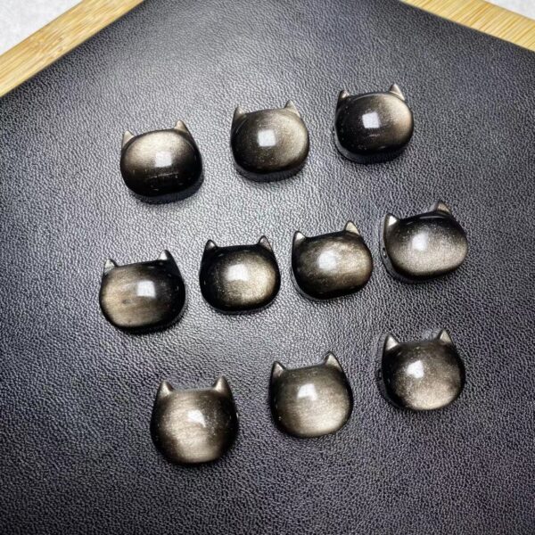cute cat head shape silver obsidian bead - Image 5