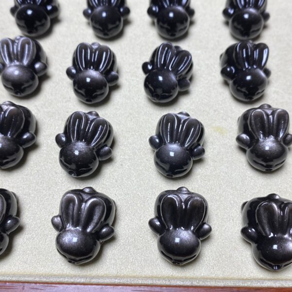 cute rabbit shape silver obsidian bead - Image 2