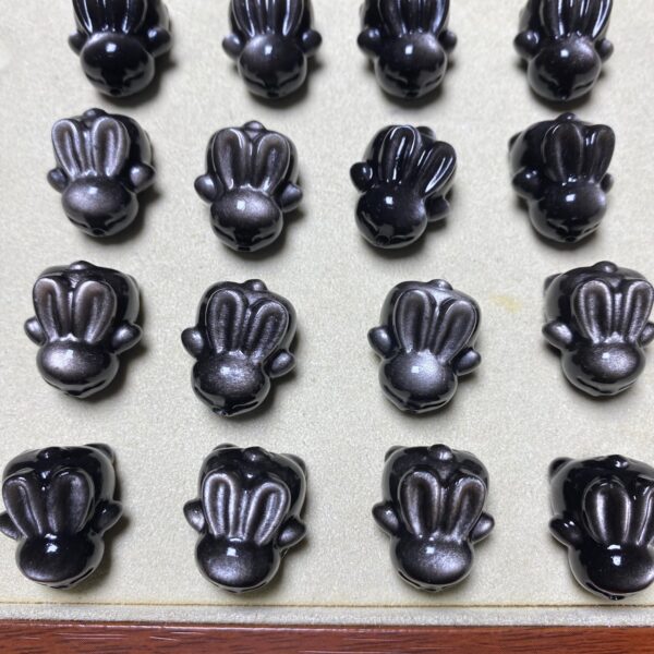 cute rabbit shape silver obsidian bead - Image 3