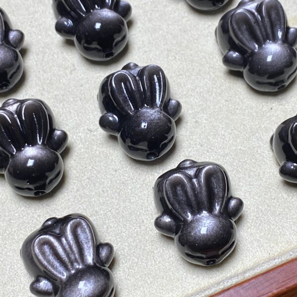 cute rabbit shape silver obsidian bead - Image 4