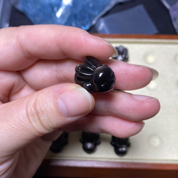 cute rabbit shape silver obsidian bead - Image 6