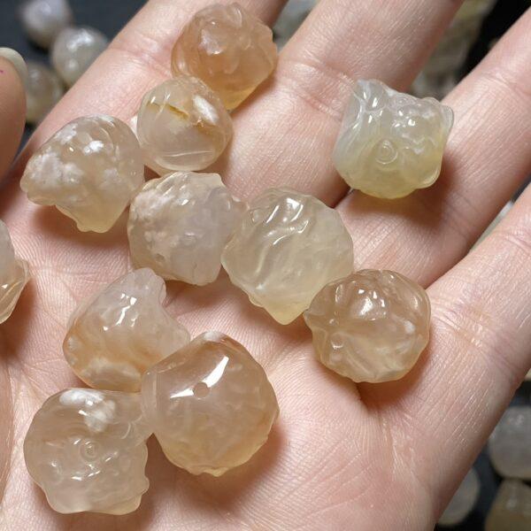 lion head bead, sakura agate bead, pink bead, flower bead