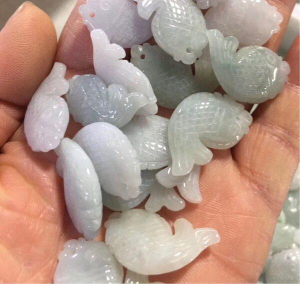 genuine natural jadeite carp fish shape small pendant bead