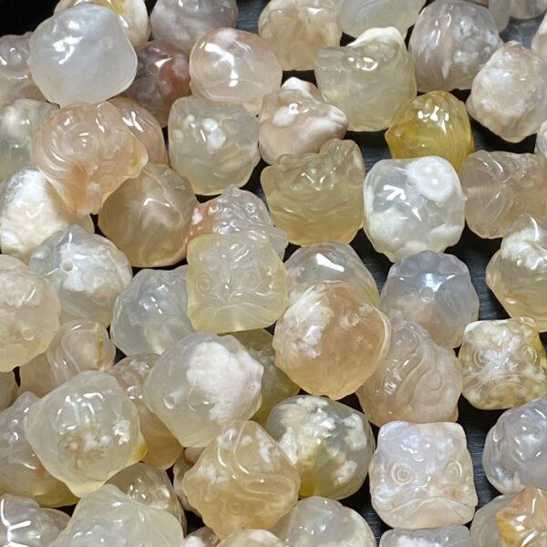 lion head bead, sakura agate bead, pink bead, flower bead - Image 2