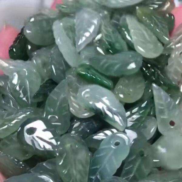 genuine natural jadeite oily green leaf shape small pendant bead - Image 2