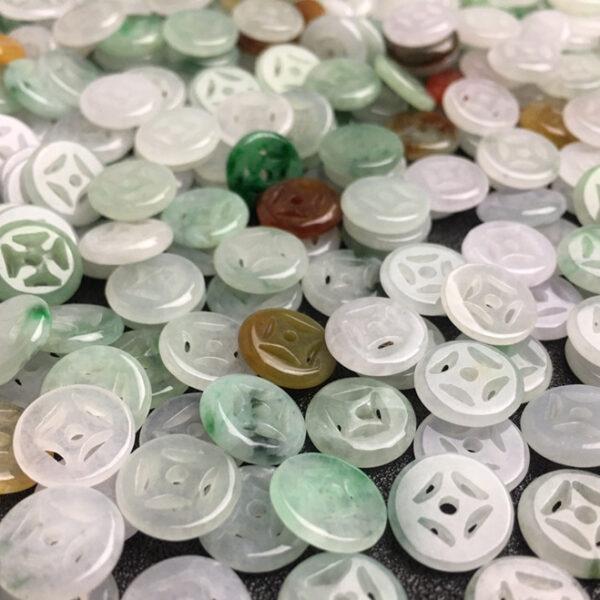 hollow flower pattern oblate round shape natural colorful jadeite bead - Image 3