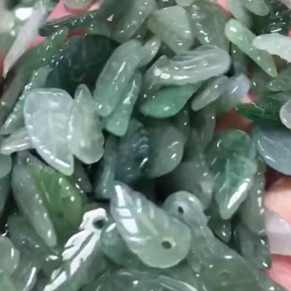genuine natural jadeite oily green leaf shape small pendant bead - Image 3