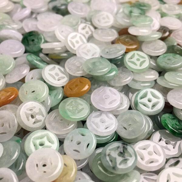 hollow flower pattern oblate round shape natural colorful jadeite bead - Image 4