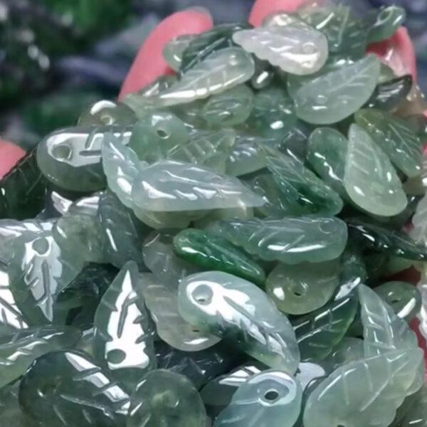 genuine natural jadeite oily green leaf shape small pendant bead - Image 4
