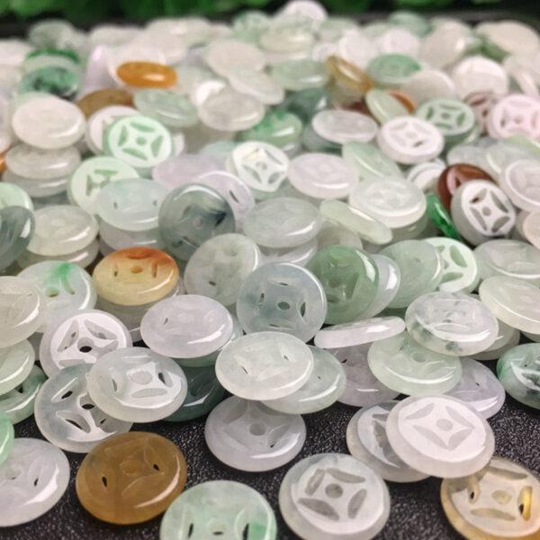 hollow flower pattern oblate round shape natural colorful jadeite bead - Image 5