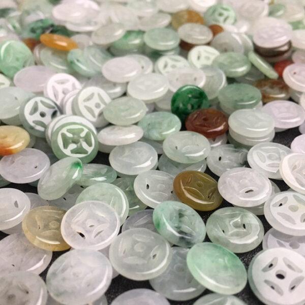 hollow flower pattern oblate round shape natural colorful jadeite bead - Image 6