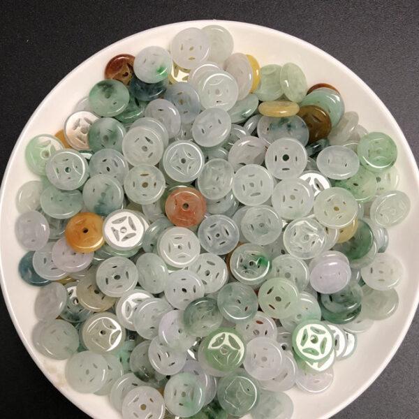 hollow flower pattern oblate round shape natural colorful jadeite bead - Image 8