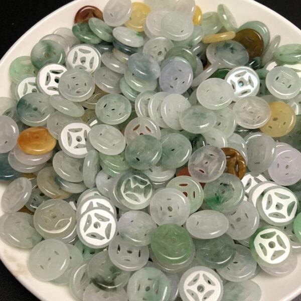 hollow flower pattern oblate round shape natural colorful jadeite bead - Image 9