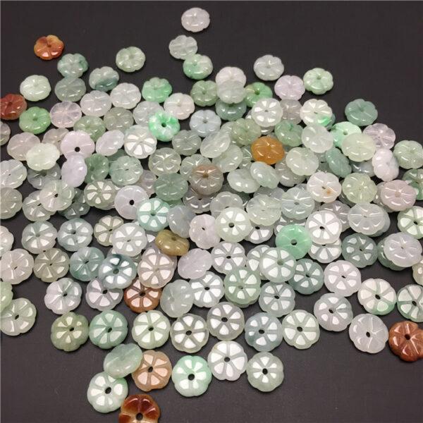 flower beads, flat bead, jade bead, jadeite bead, colorful bead, green bead - Image 2