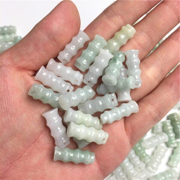 knot beads, bamboo pendant, jade charm, jade bead, jadeite bead, white bead, green bead - Image 2