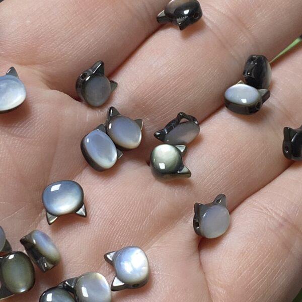 cat bead, shell bead, cute cat head bead, black bead, colorful bead - Image 3
