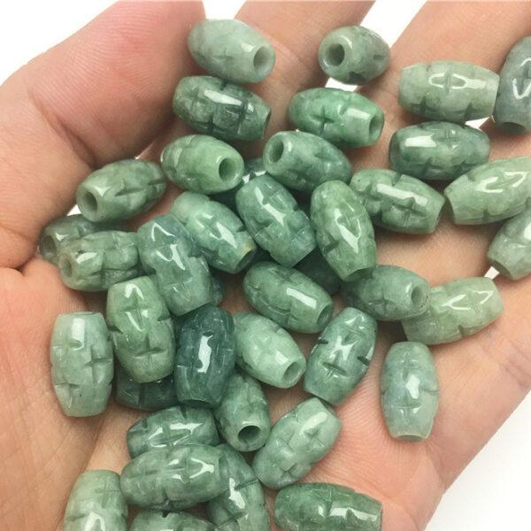 50 pcs / 100 pcs cross flower pattern oval bead genuine natural oily green jadeite bead, jade bead, rice bead