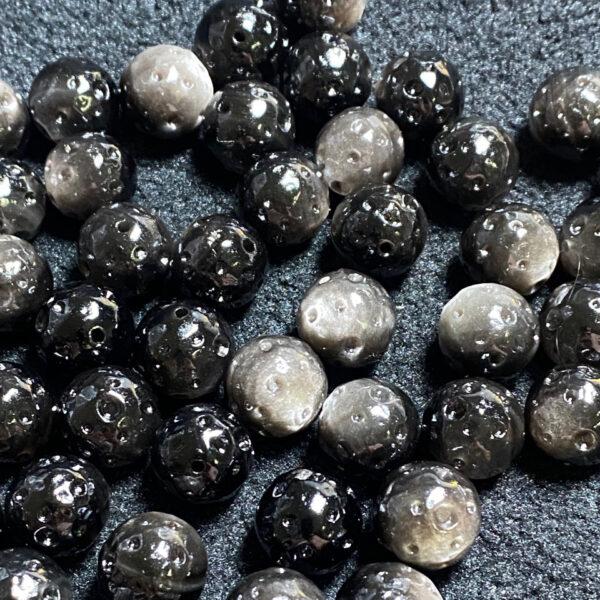 5 pcs / 10 pcs dimple pattern round shape natural silver obsidian bead