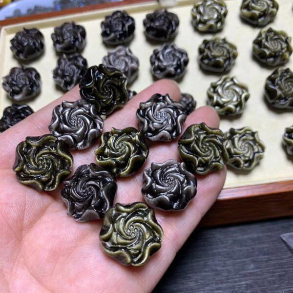 5 pcs / 10 pcs peony flower shape natural obsidian bead - Image 3