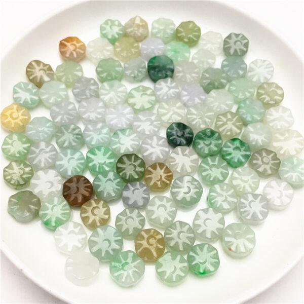 30 pcs / 50 pcs oblate round flower shape genuine natural colorful jadeite bead, jade bead - Image 2