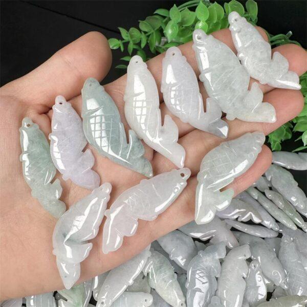 10 beads, fish bead, fish charm, jade fish, jadeite charm, white bead, green bead - Image 2