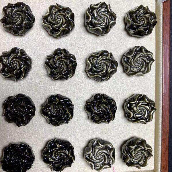 5 pcs / 10 pcs peony flower shape natural obsidian bead - Image 4