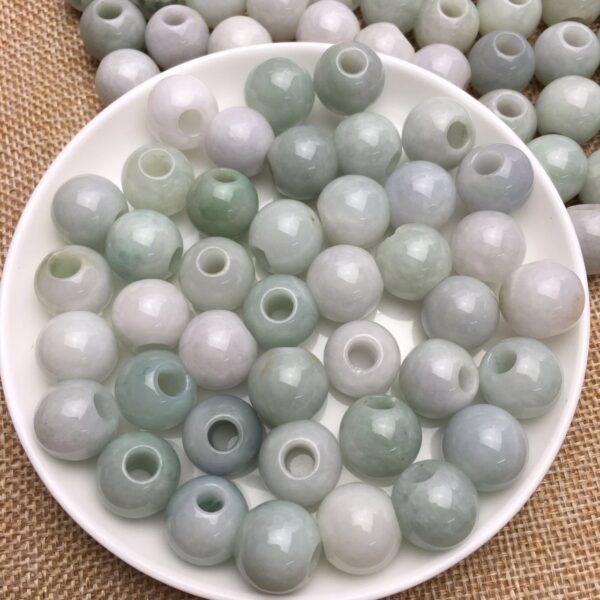 50 pcs / 100 pcs big hole round shape genuine natural jadeite bead, jade bead - Image 3