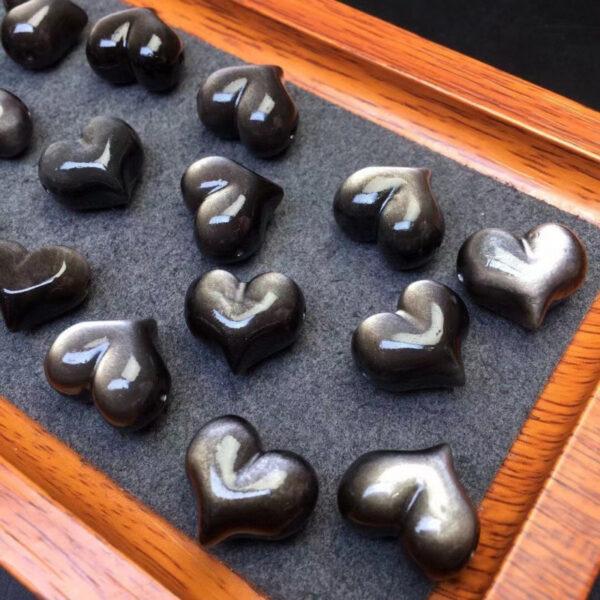 heart bead, peach bead, natural silver obsidian bead, black bead - Image 3