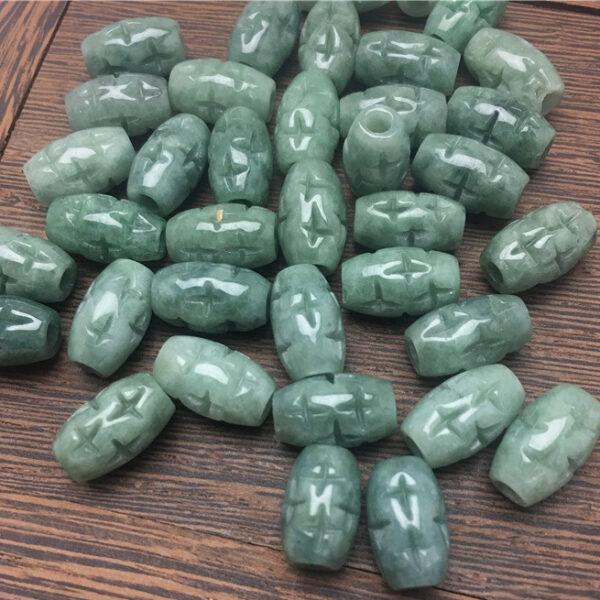 50 pcs / 100 pcs cross flower pattern oval bead genuine natural oily green jadeite bead, jade bead, rice bead - Image 3