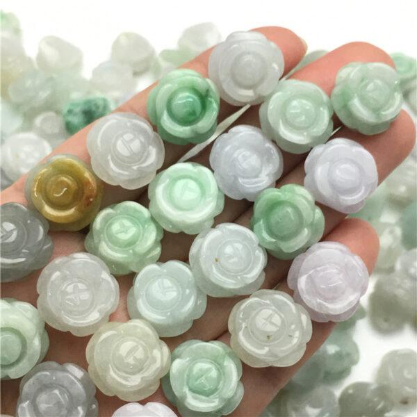 5 pcs / 10 pcs rose flower shape genuine natural jadeite bead, ring gemstone - Image 3