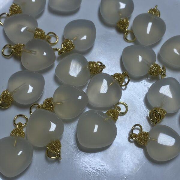 5 pcs / 10 pcs heart shape natural white agate charm, agate bead - Image 3