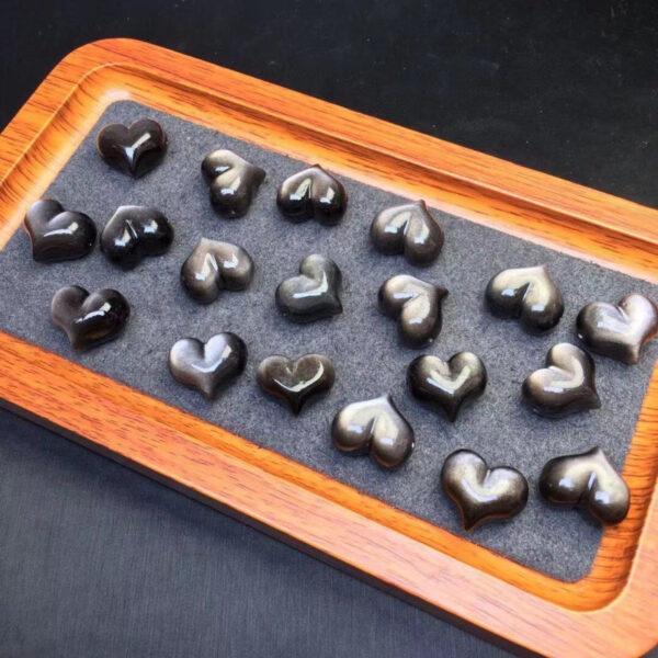 heart bead, peach bead, natural silver obsidian bead, black bead - Image 4