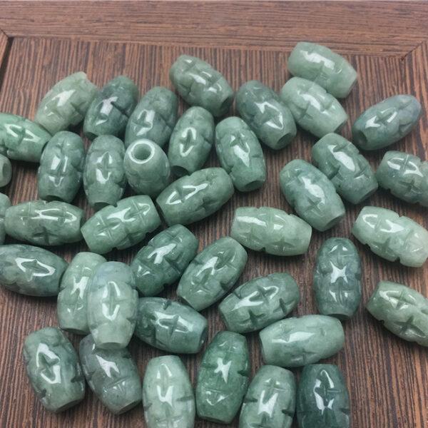 50 pcs / 100 pcs cross flower pattern oval bead genuine natural oily green jadeite bead, jade bead, rice bead - Image 4