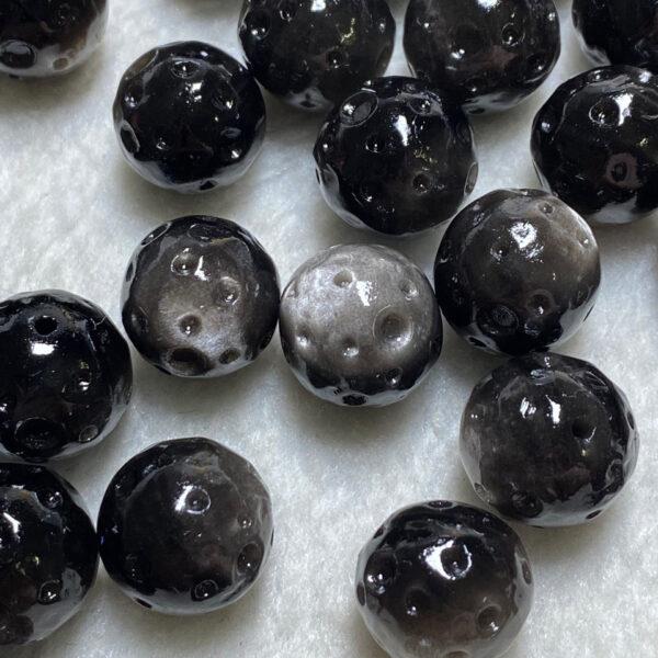 5 pcs / 10 pcs dimple pattern round shape natural silver obsidian bead - Image 5