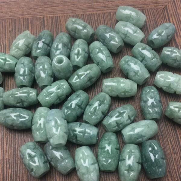 50 pcs / 100 pcs cross flower pattern oval bead genuine natural oily green jadeite bead, jade bead, rice bead - Image 5
