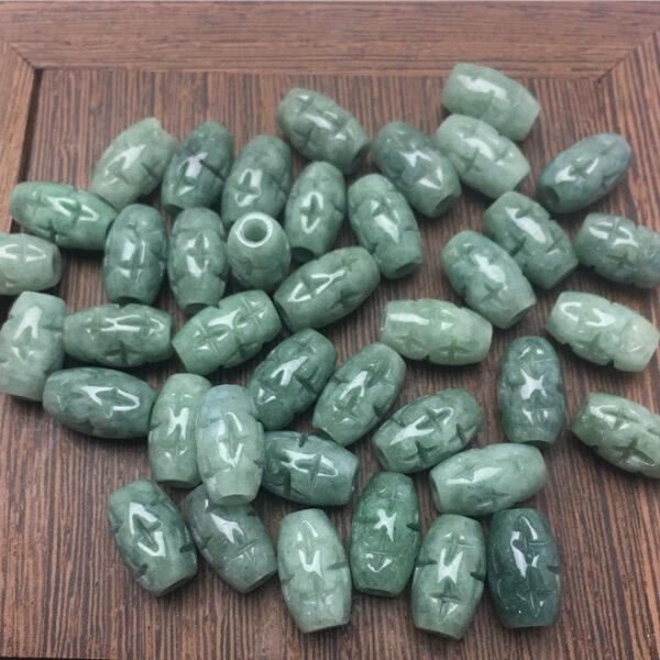 50 pcs / 100 pcs cross flower pattern oval bead genuine natural oily green jadeite bead, jade bead, rice bead - Image 6