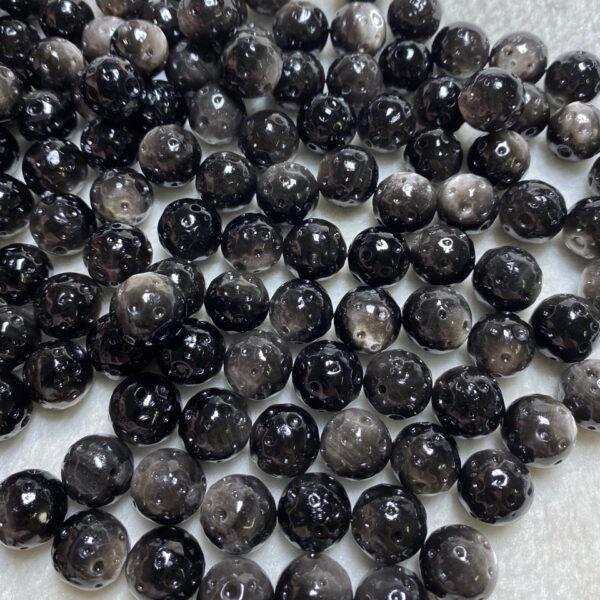 5 pcs / 10 pcs dimple pattern round shape natural silver obsidian bead - Image 7