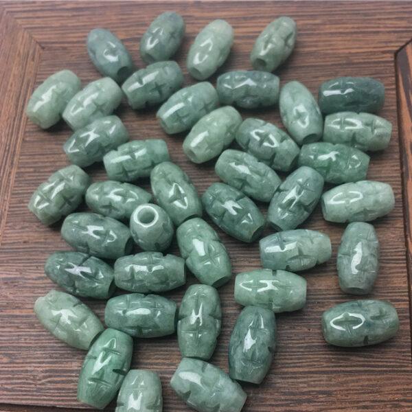 50 pcs / 100 pcs cross flower pattern oval bead genuine natural oily green jadeite bead, jade bead, rice bead - Image 7